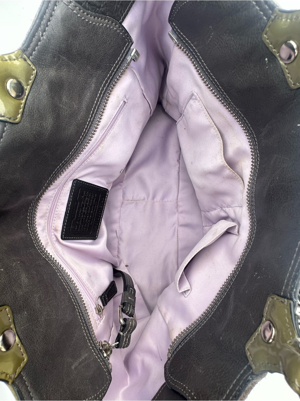 Coach Olive and Dark Brown Patchwork Circle Shoulder Bag - Picture 5 of 5